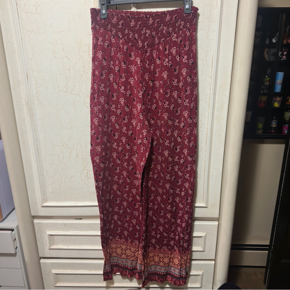 Xhilaration Burgundy Floral Wide Leg Pants